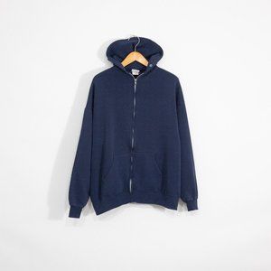 Vintage Y2K Zip Up Hoodie 2XL - Blue Blank Sweatshirt Faded Distressed USA